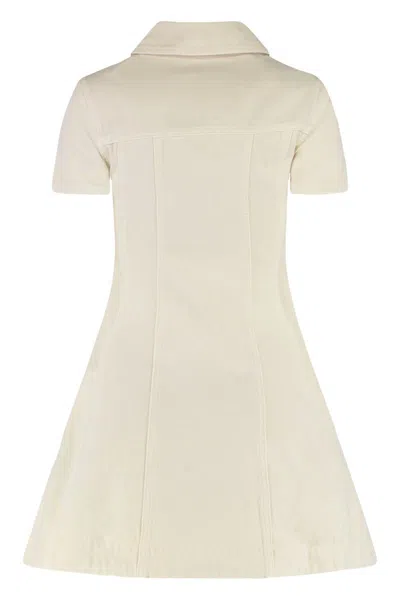 Self-portrait Structured Beige Dress With Classic Collar And Flap Pockets In Neutral