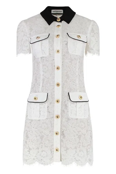 Self-portrait Delicate Lace Dress With Structured Pockets In White