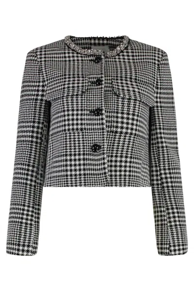 Self-portrait Houndstooth Crystal Trim Blazer