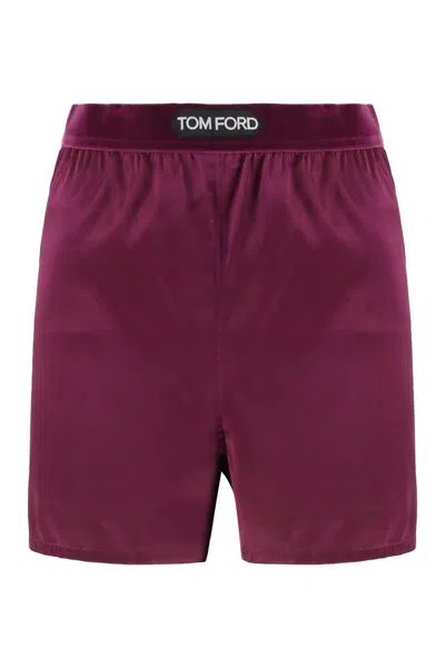 Tom Ford Silk Satin Short Pants In Burgundy