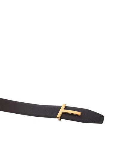 Tom Ford Soft Grain Leather Reversible T Belt 30 Mm In Black