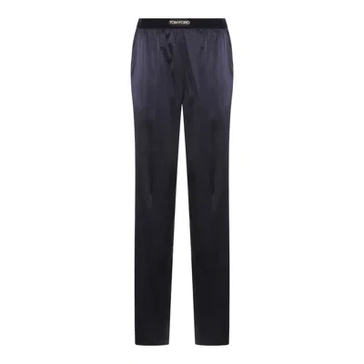 Tom Ford Dark Navy Silk Pants In Blue