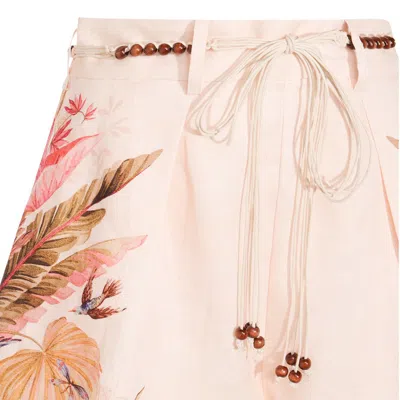 Zimmermann Ascension Belted Bead-embellished Floral-print Linen Shorts In Neutral
