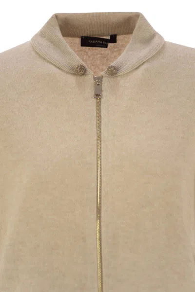 Fabiana Filippi Bomber Jacket In Platinum With Ball Pins In Nude