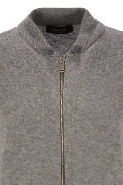 Fabiana Filippi Bomber Jacket In Platinum With Ball Pins In Gray