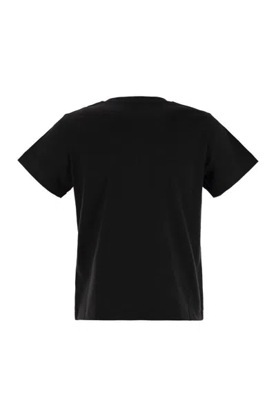 Moncler Women Cotton T-shirt With Embroidered Cursive Logo In Black