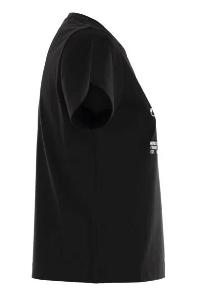 Moncler Women Cotton T-shirt With Embroidered Cursive Logo In Black