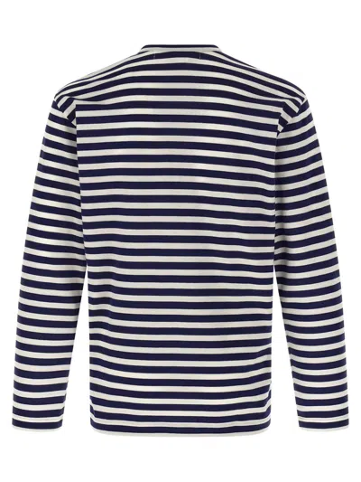 Comme Des Garçons Play Striped Logo Patch Crew Neck T-shirt In Blue