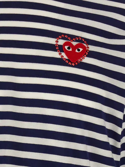 Comme Des Garçons Play Striped Logo Patch Crew Neck T-shirt In Blue