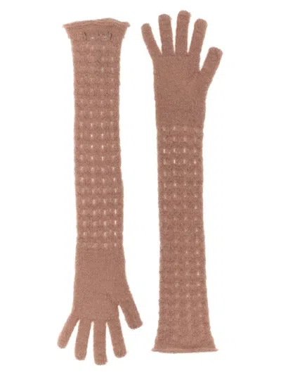 Fabiana Filippi Knit Gloves With Long Textured Design In Pink
