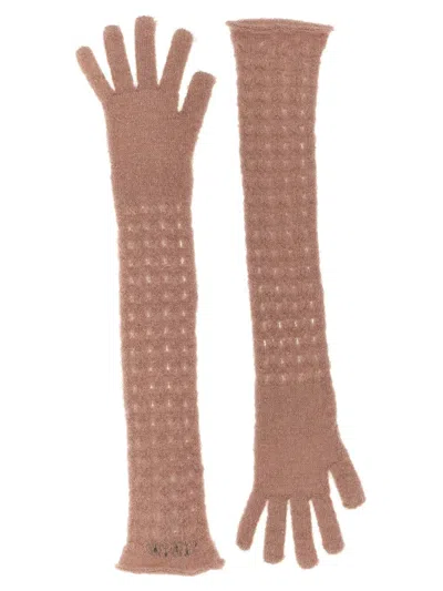 Fabiana Filippi Knit Gloves With Long Textured Design In Pink