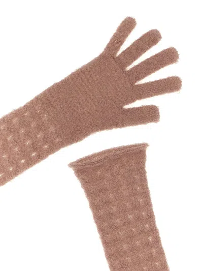 Fabiana Filippi Knit Gloves With Long Textured Design In Pink