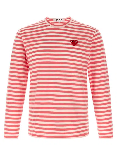 Comme Des Garçons Play Logo Patch Stripes T-shirt In Red