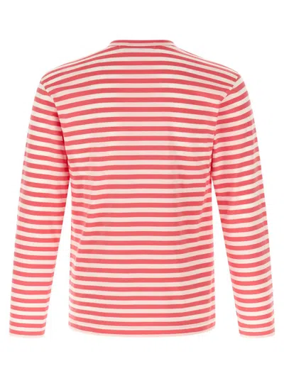 Comme Des Garçons Play Logo Patch Stripes T-shirt In Red