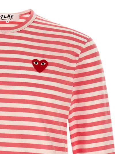 Comme Des Garçons Play Logo Patch Stripes T-shirt In Red