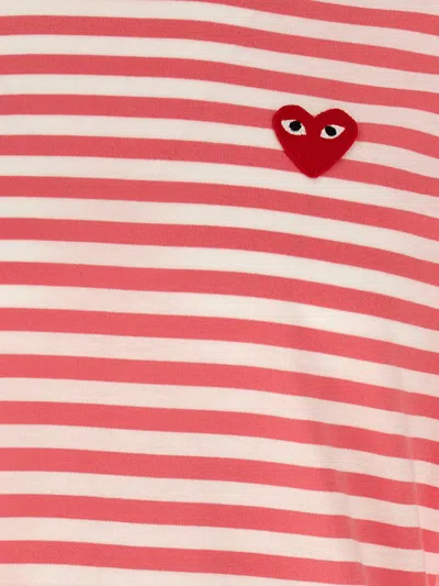 Comme Des Garçons Play Logo Patch Stripes T-shirt In Red