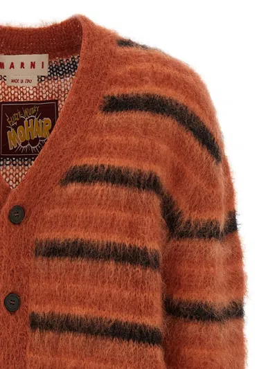 Marni Striped V-neck Ribbed Cardigan With Long Sleeves In Multi