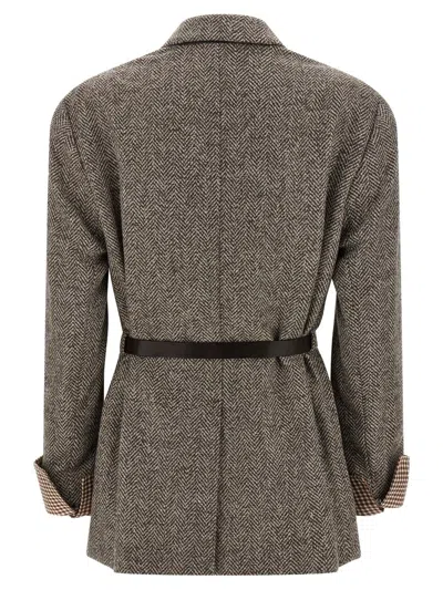 Brunello Cucinelli Belt Blazer In Brown