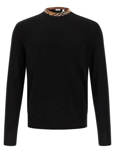 Burberry Crew Neck Knitwear With Distinctive Patterned Collar In Black