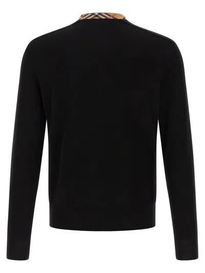 Burberry Crew Neck Knitwear With Distinctive Patterned Collar In Black