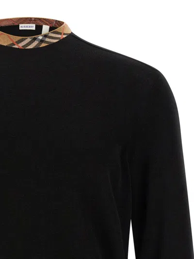 Burberry Crew Neck Knitwear With Distinctive Patterned Collar In Black