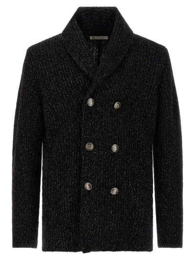 Brunello Cucinelli Double-breasted Cashmere And Silk Blend Cardigan In Black