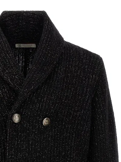 Brunello Cucinelli Double-breasted Cashmere And Silk Blend Cardigan In Black