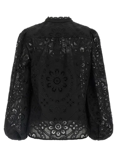 Zimmermann Rhiannon Embroidered Cotton Blouse In Black