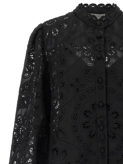 Zimmermann Rhiannon Embroidered Cotton Blouse In Black
