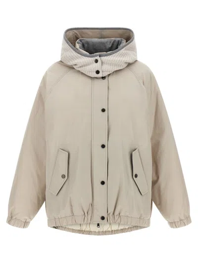Brunello Cucinelli Water-repellent Techno Cotton Taffeta Down Jacket With Hood In Brown