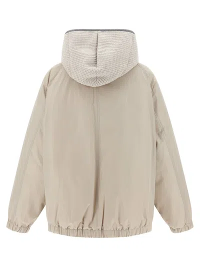 Brunello Cucinelli Water-repellent Techno Cotton Taffeta Down Jacket With Hood In Brown