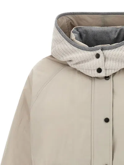 Brunello Cucinelli Water-repellent Techno Cotton Taffeta Down Jacket With Hood In Brown