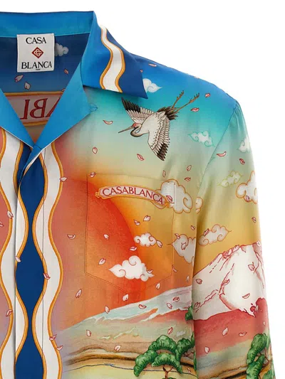 Casablanca Tennis Club Convertible-collar Printed Silk-twill Shirt In Black