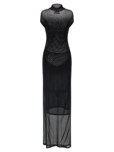 Jean Paul Gaultier Sheer Mesh Maxi Dress With Cap Sleeves In Black