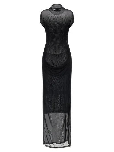 Jean Paul Gaultier Sheer Mesh Maxi Dress With Cap Sleeves In Black