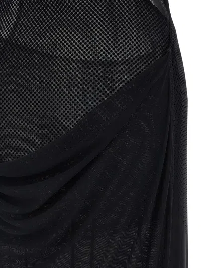 Jean Paul Gaultier Sheer Mesh Maxi Dress With Cap Sleeves In Black
