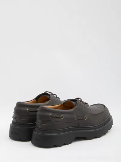 Tod's Brown Leather Loafers With Rounded Toe And Chunky Sole In Brown