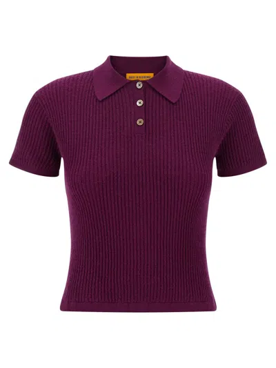 Guest In Residence Shrunken Cashmere Polo Top In Purple
