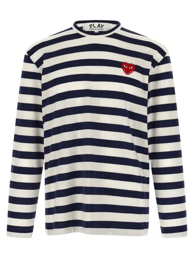 Comme Des Garçons Play Striped Logo Patch Crew Neck T-shirt In Multi