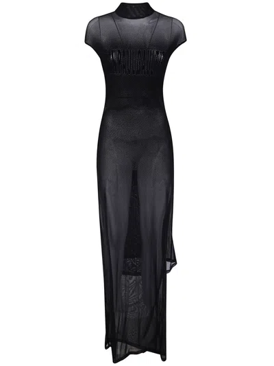 Jean Paul Gaultier Sheer Mesh Maxi Dress With Cap Sleeves In Black