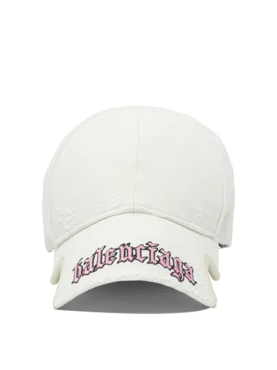 Balenciaga Distressed Logo-embrodiered Baseball Cap In White