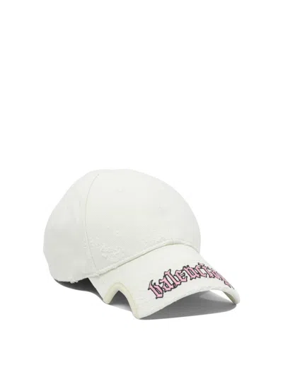 Balenciaga Distressed Logo-embrodiered Baseball Cap In White