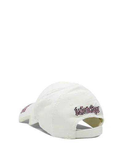 Balenciaga Distressed Logo-embrodiered Baseball Cap In White
