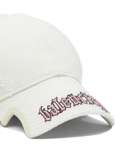 Balenciaga Distressed Logo-embrodiered Baseball Cap In White
