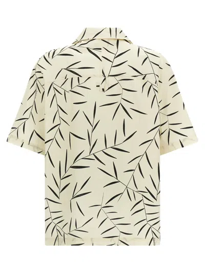 Jacquemus Cotton Poplin Shirt With Foliage Print And Embroidered Logo In Neutral