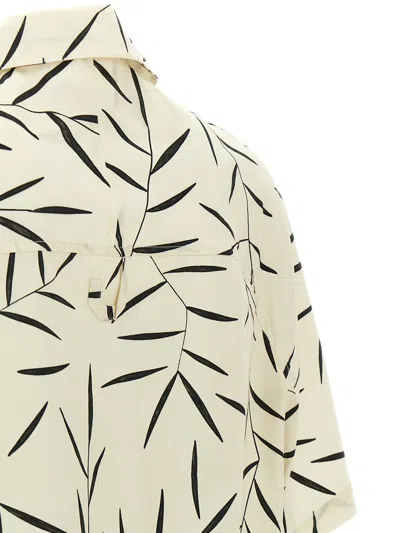 Jacquemus Cotton Poplin Shirt With Foliage Print And Embroidered Logo In Neutral