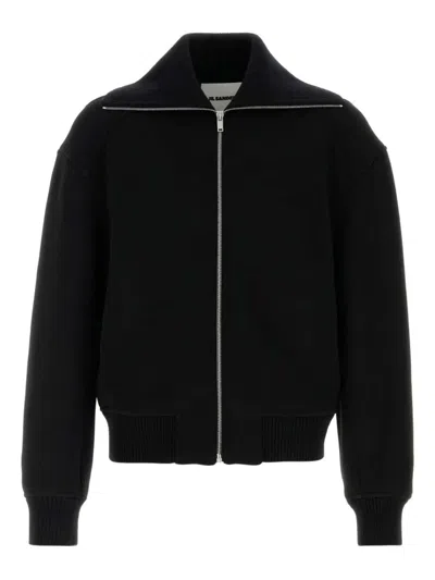 Jil Sander Black Wool Sweather With Zip Up Element