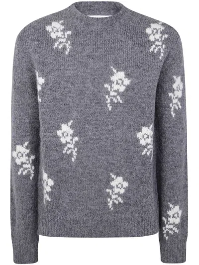 Jil Sander Alpaca Blend Sweater Embroidered Flowers In Gray