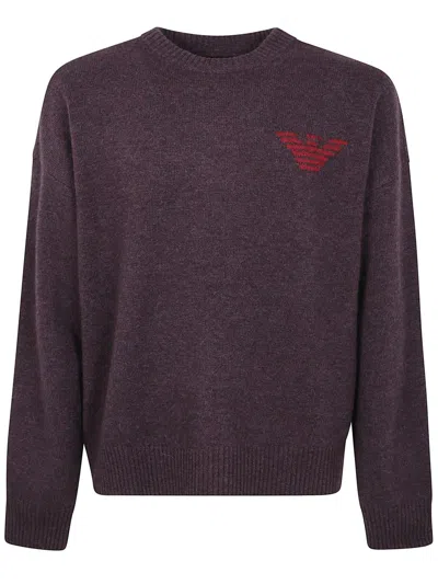 Emporio Armani Asv New York Capsule Collection Virgin-wool Jumper With Jacquard Writing In Red