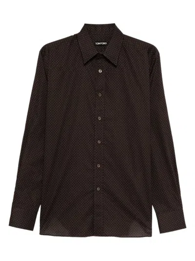 Tom Ford Polka-dot Cotton Shirt In Brown